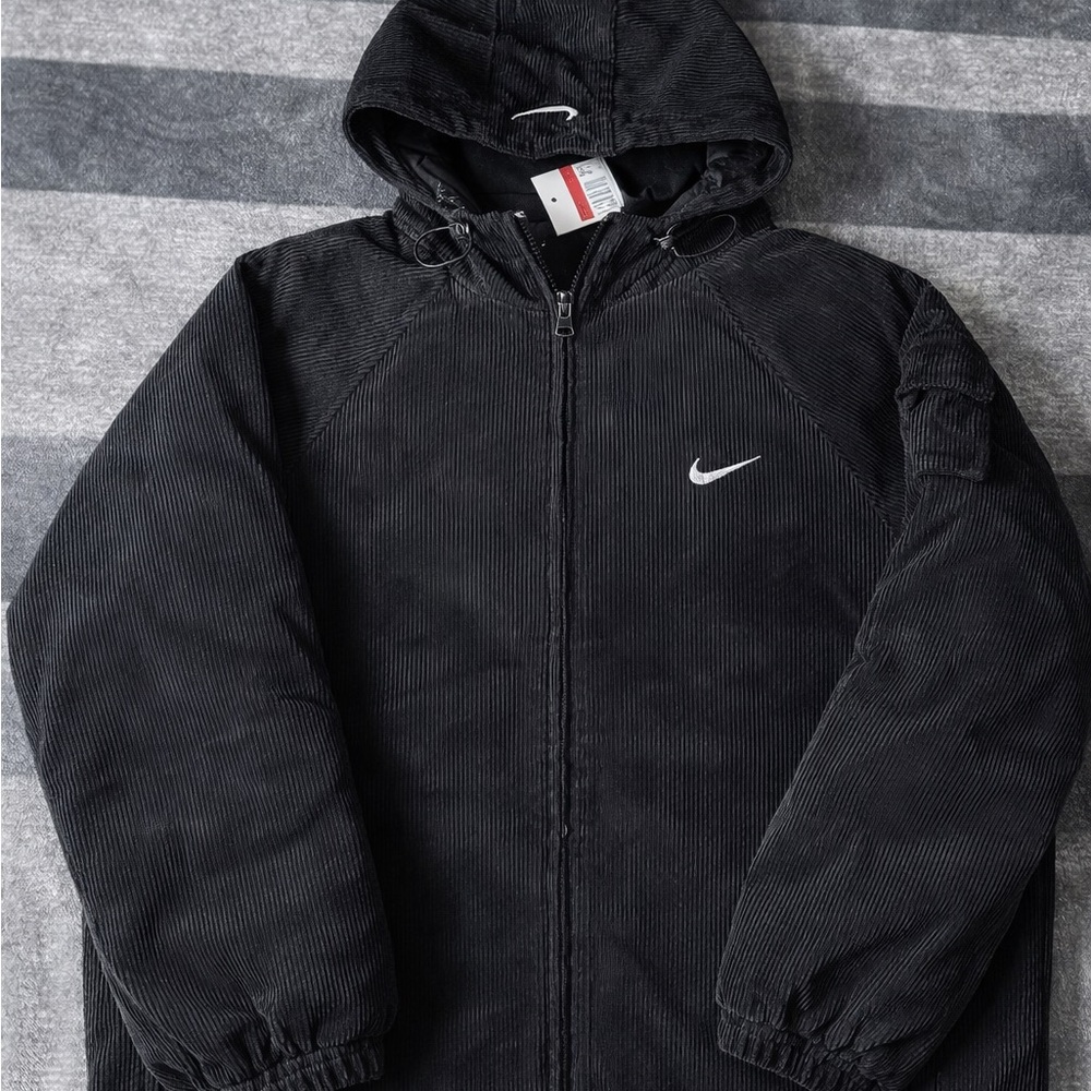 Nike Black Corduroy Hooded Windbreaker Jacket - Men